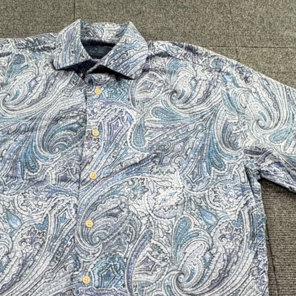 Joseph Abboud Indigo Blue Mens Medium Paisley Short Sleeve Button Down Shirt